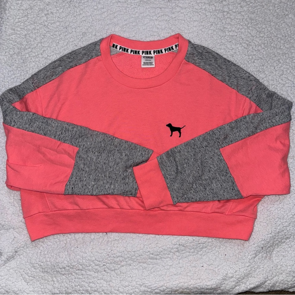 PINK Victoria’s Secret Pink & Gray Cropped Sweatshirt
